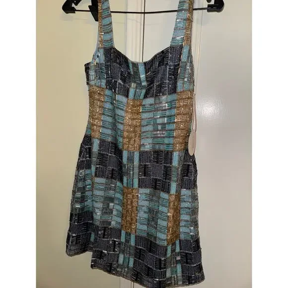STAUD | Dresses | Staud Le Sable Beaded Mini Dress M Medium Blue | Poshmark
